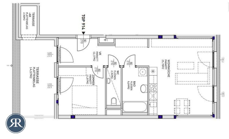 2-Zimmer DG- Wohnung mit Terrasse - TOP 914